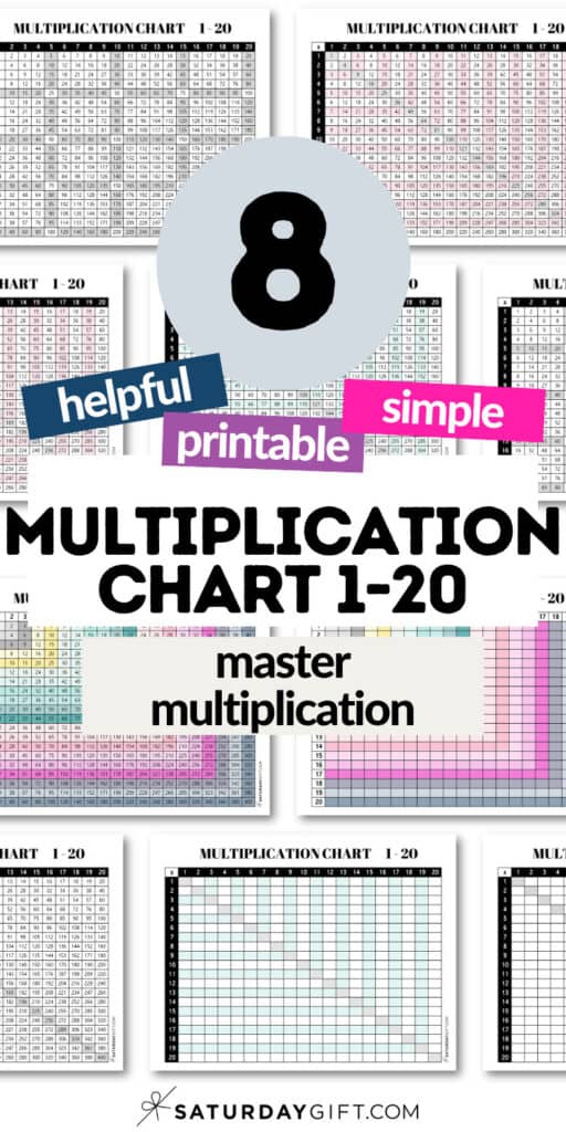 8 Helpful Printable & Simple Multiplication Chart 1-20 - Master Multiplication | SaturdayGift