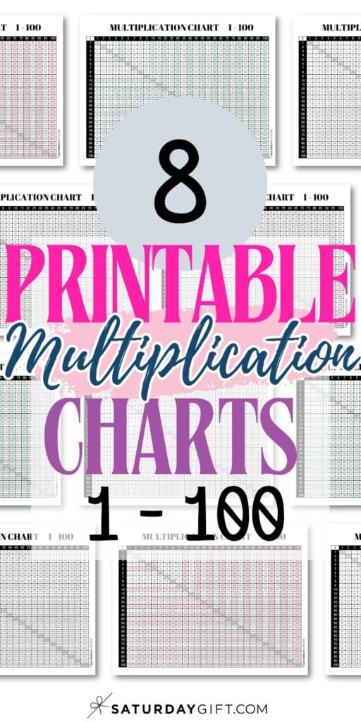8 Printable Multiplication Charts 1-100 | SaturdayGift