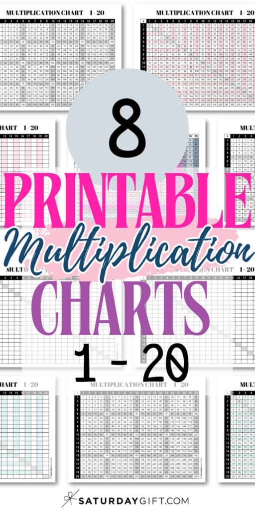 8 Printable Multiplication Charts 1-20 | SaturdayGift