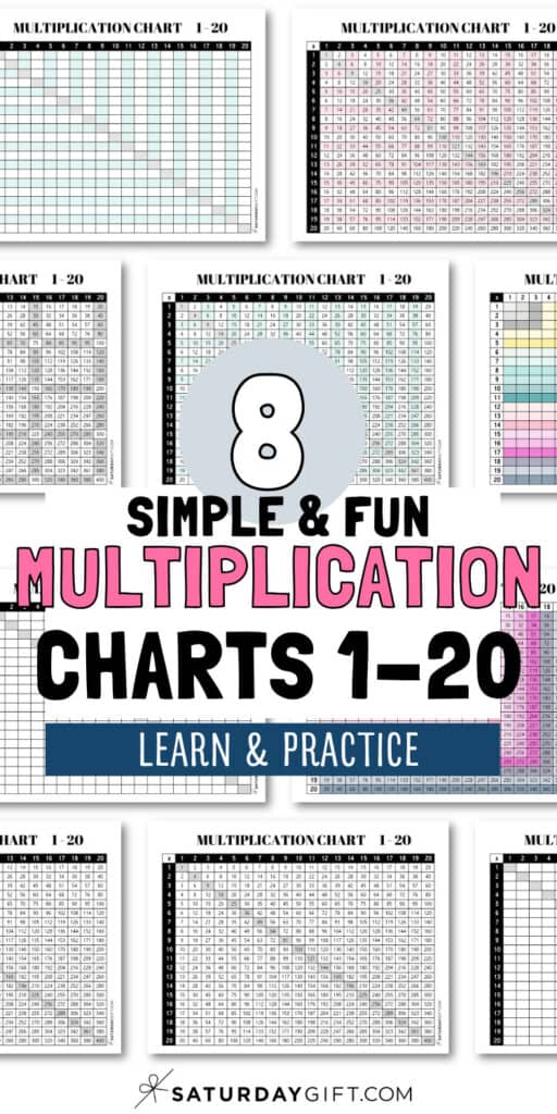 8 Simple & Fun Multiplication Charts 1-20 - Learn & Practice | SaturdayGift