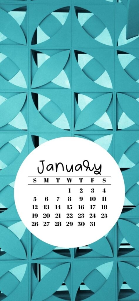 8. Gorgeous Teal Abstract Background & January 2025 Calendar SaturdayGift