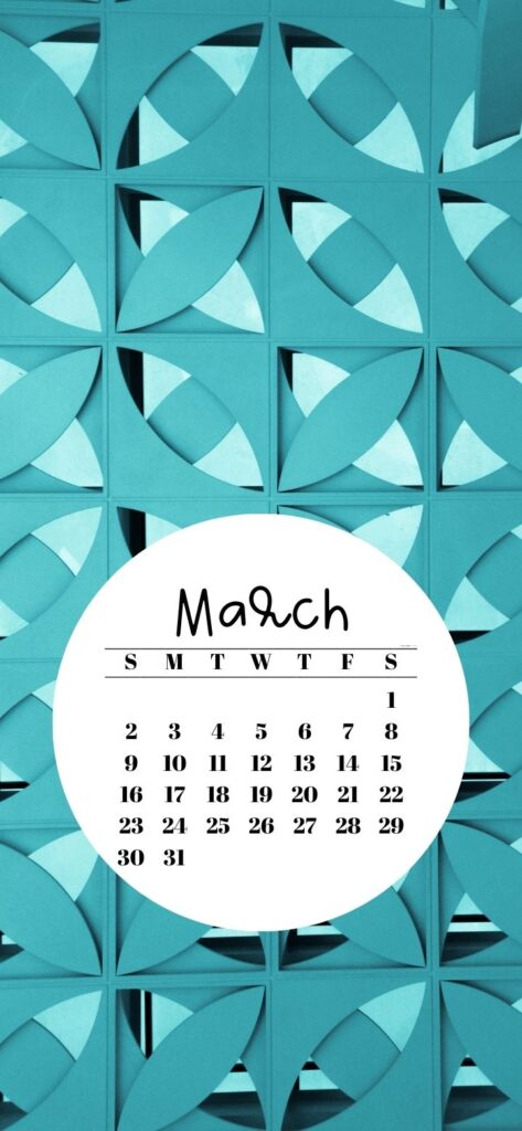 8. Gorgeous Teal Abstract Background & March 2025 Calendar SaturdayGift