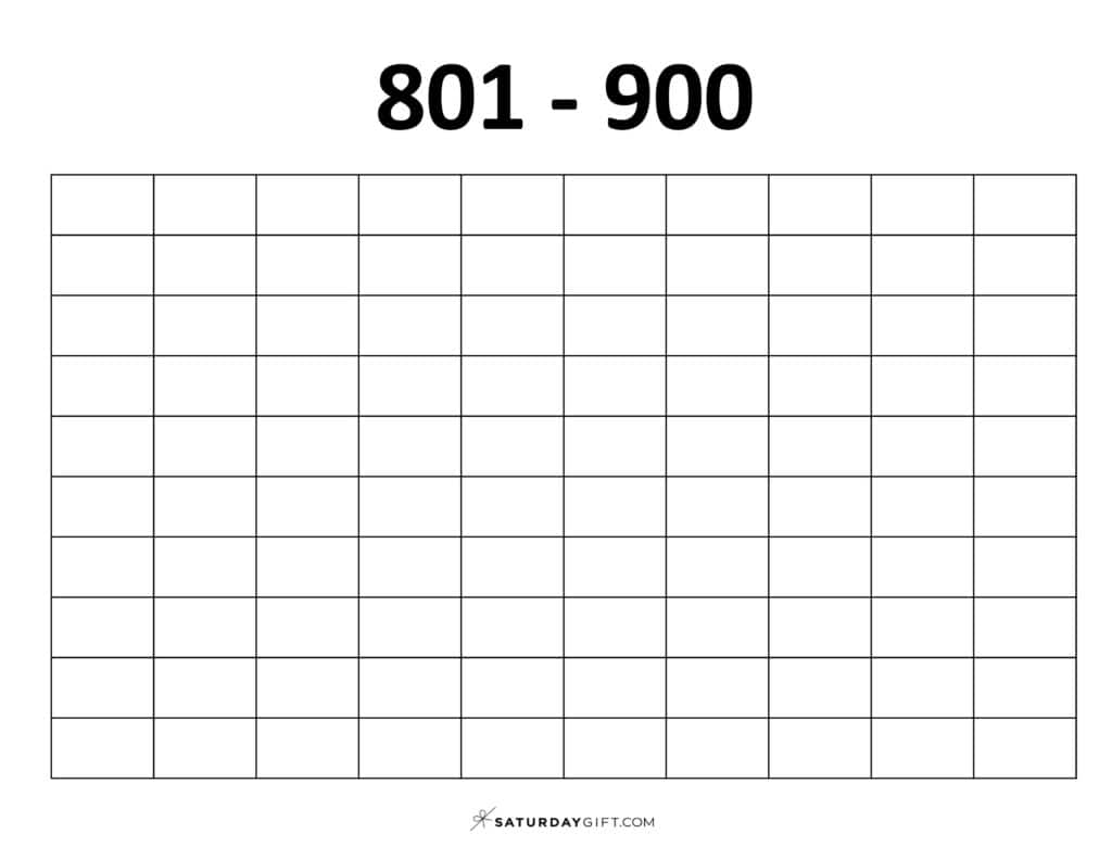 801-900 Chart - Blank thousands chart worksheets PDF Landscape | SaturdayGift