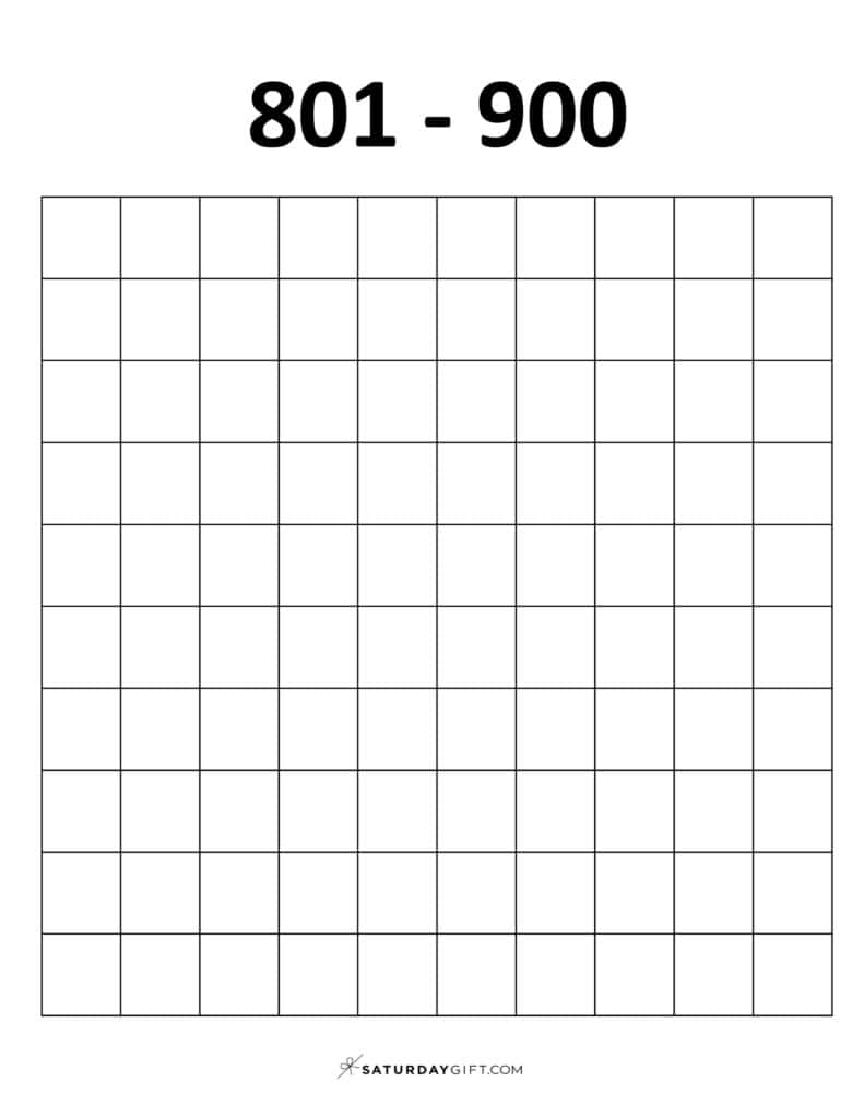 801-900 Chart - Blank thousands chart worksheets PDF Portrait | SaturdayGift