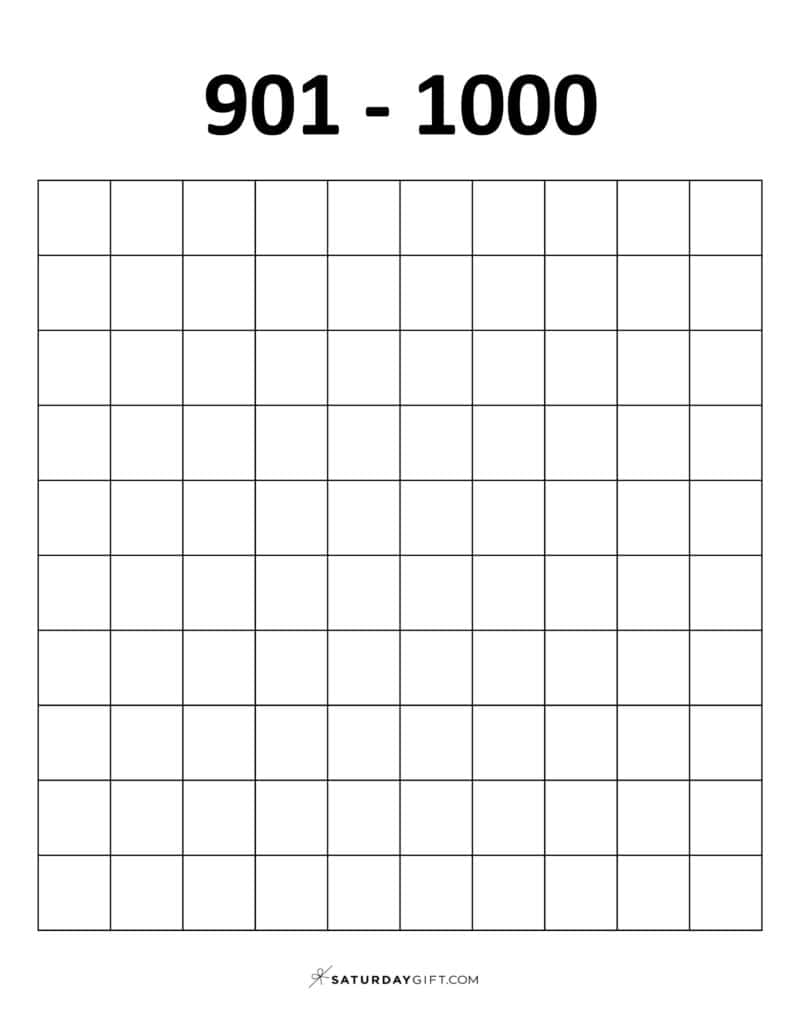 901-1000 Chart - Blank thousands chart worksheets PDF Portrait | SaturdayGift