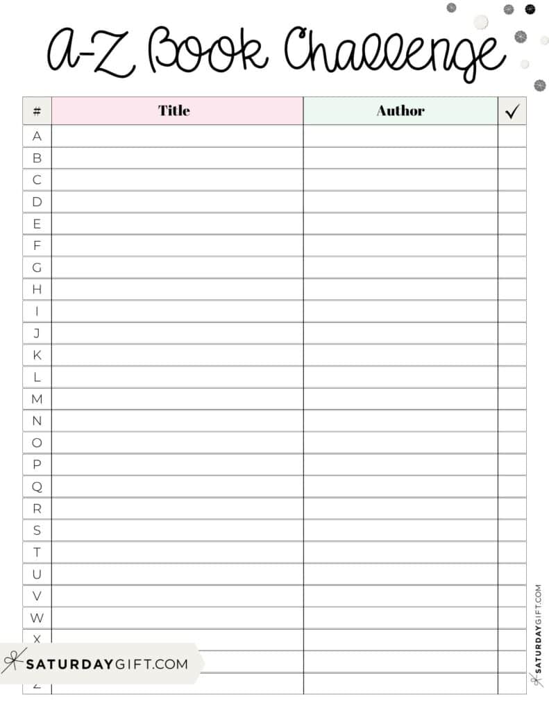 A-Z Book Challenge Printable Aesthetic Free