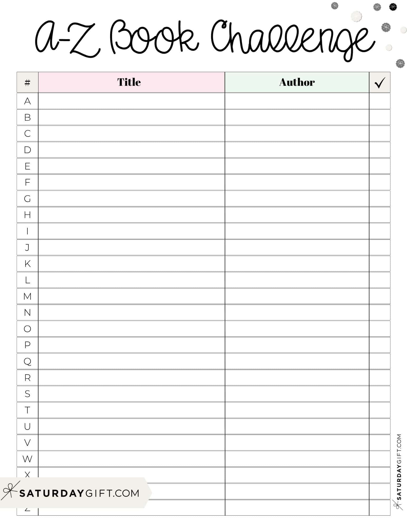 A to Z Book Challenge Template - 10 Free Printables | SaturdayGift