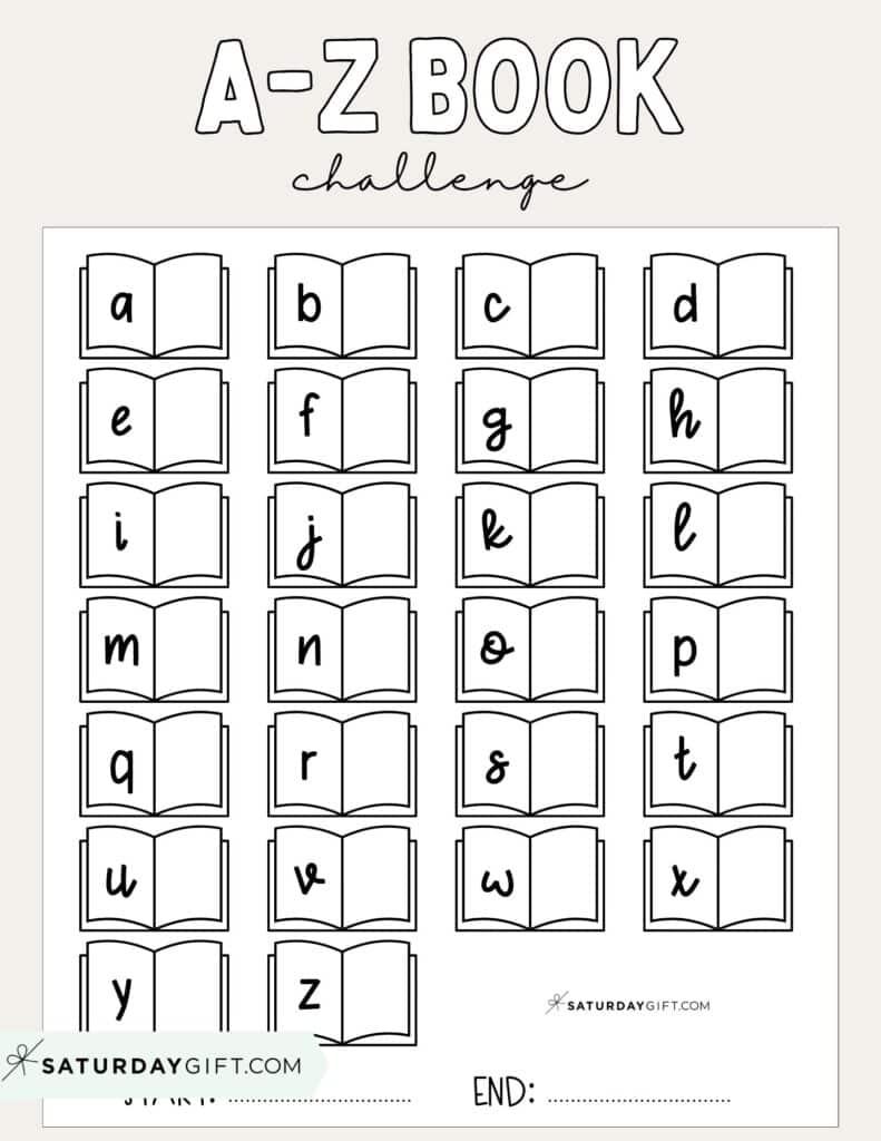 A to Z Book Challenge Template Printable Free Beige PDF