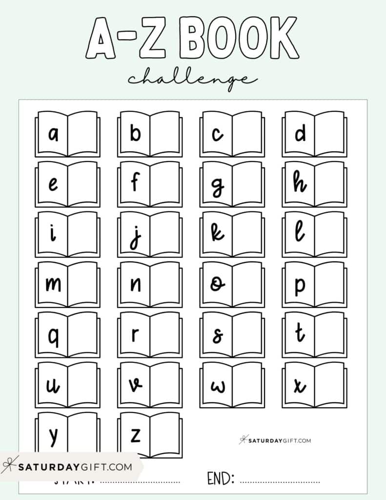 A to Z Book Challenge Template Printable Free Green PDF