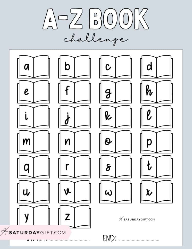 A to Z Book Challenge Template Printable Free Grey PDF