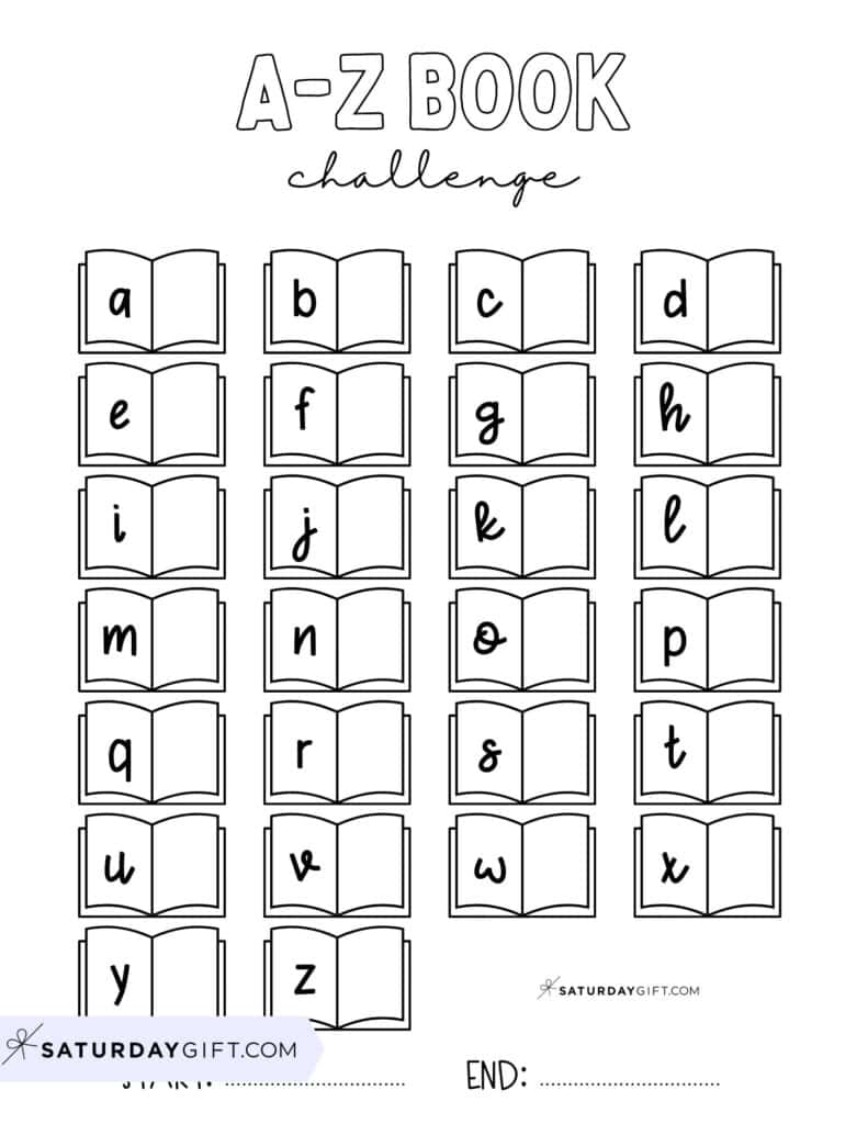 A to Z Book Reading Challenge Template Black & White PDF