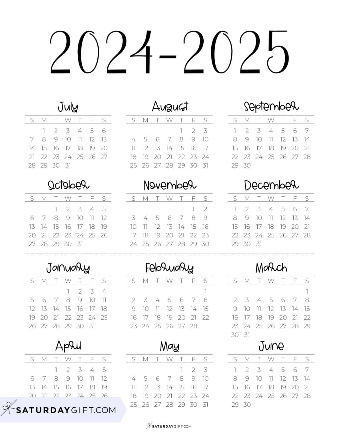 School Calendar Template 17 Cute - Academic Calendar 2024 2025 Free Simple Minimal School Year Calendar Printable Vertical SaturdayGift 1187x1536