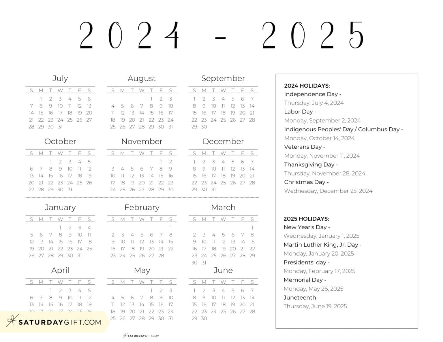 School Calendar Template 17 Cute - Academic Year Calendar Printable With Holidays Free Printable Horizontal SaturdayGift 1536x1187