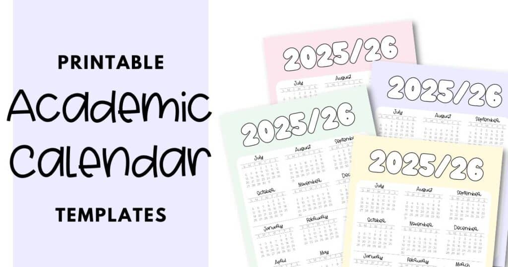 Academic year calendar printables 2025-2026 | SaturdayGift