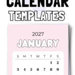 Adorable 2027 Calendar Templates - All 12 Months | SaturdayGift