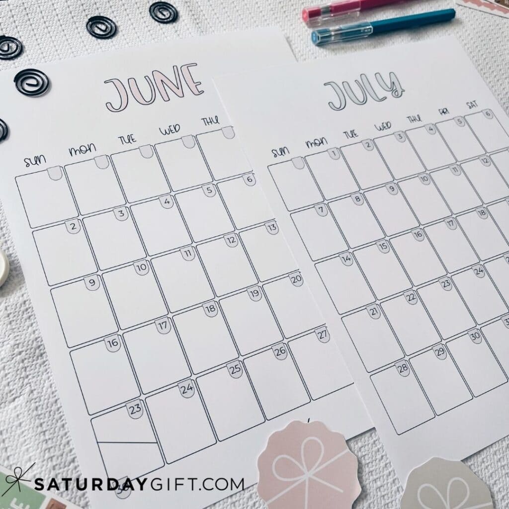 June 2025 Calendar - 20 Cute & FREE Printables | SaturdayGift
