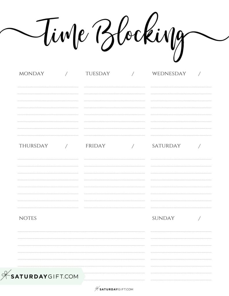 Aesthetic Time Blocking Template - Free Printable | SaturdayGift