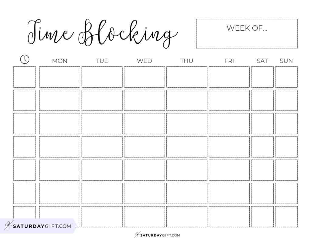Aesthetic Time Blocking Template Monday to Sunday - Free Printable | SaturdayGift