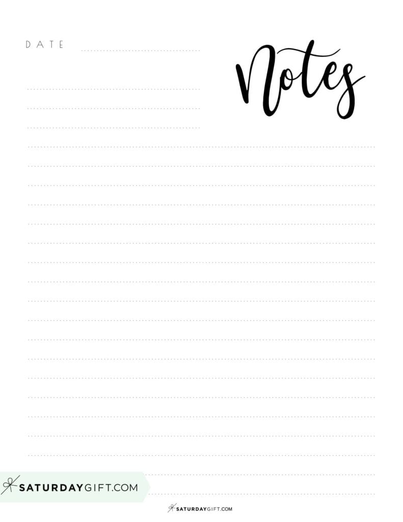 Aesthetic notes page - printable pdf file | SaturdayGift