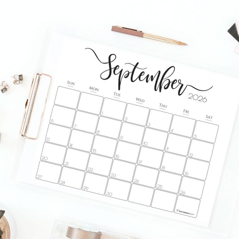 Elegant Printable Calendar 2026 by SaturdayGift Readers' Favorite!