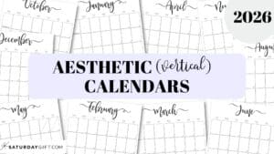 Aesthetic Printable Vertical Calendar 2026 by Saturday Gift