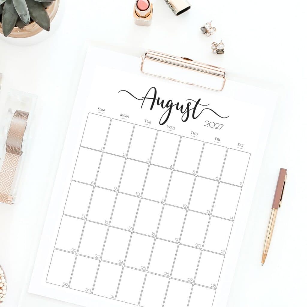 Aesthetic vertical monthly calendar 2027 by SaturdayGift