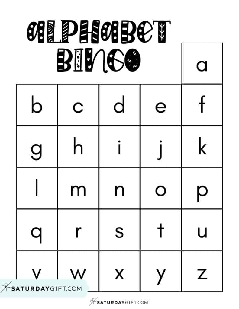 Alphabet bIngo numbers calling card lowercase letters - free printable black & white | SaturdayGift