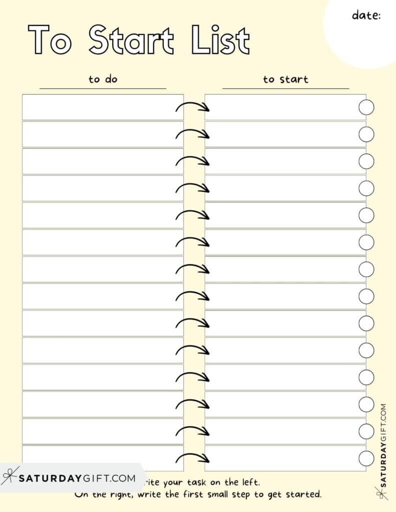Anti Overwhelm Planner &ndash; Beige To Start List Printable with Date | SaturdayGift