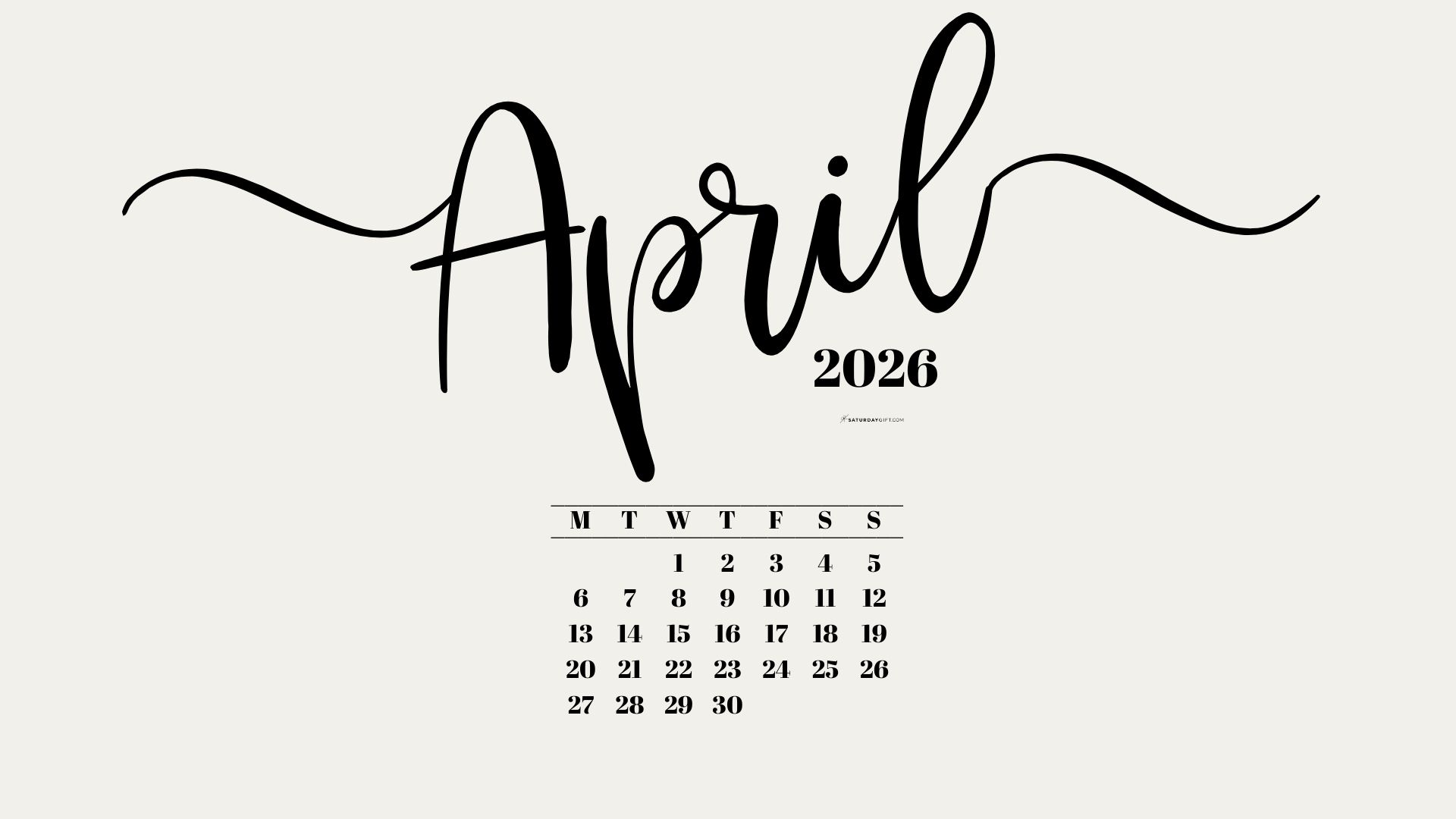 April 2026 Desktop Background Wallpaper - Beige | SaturdayGift