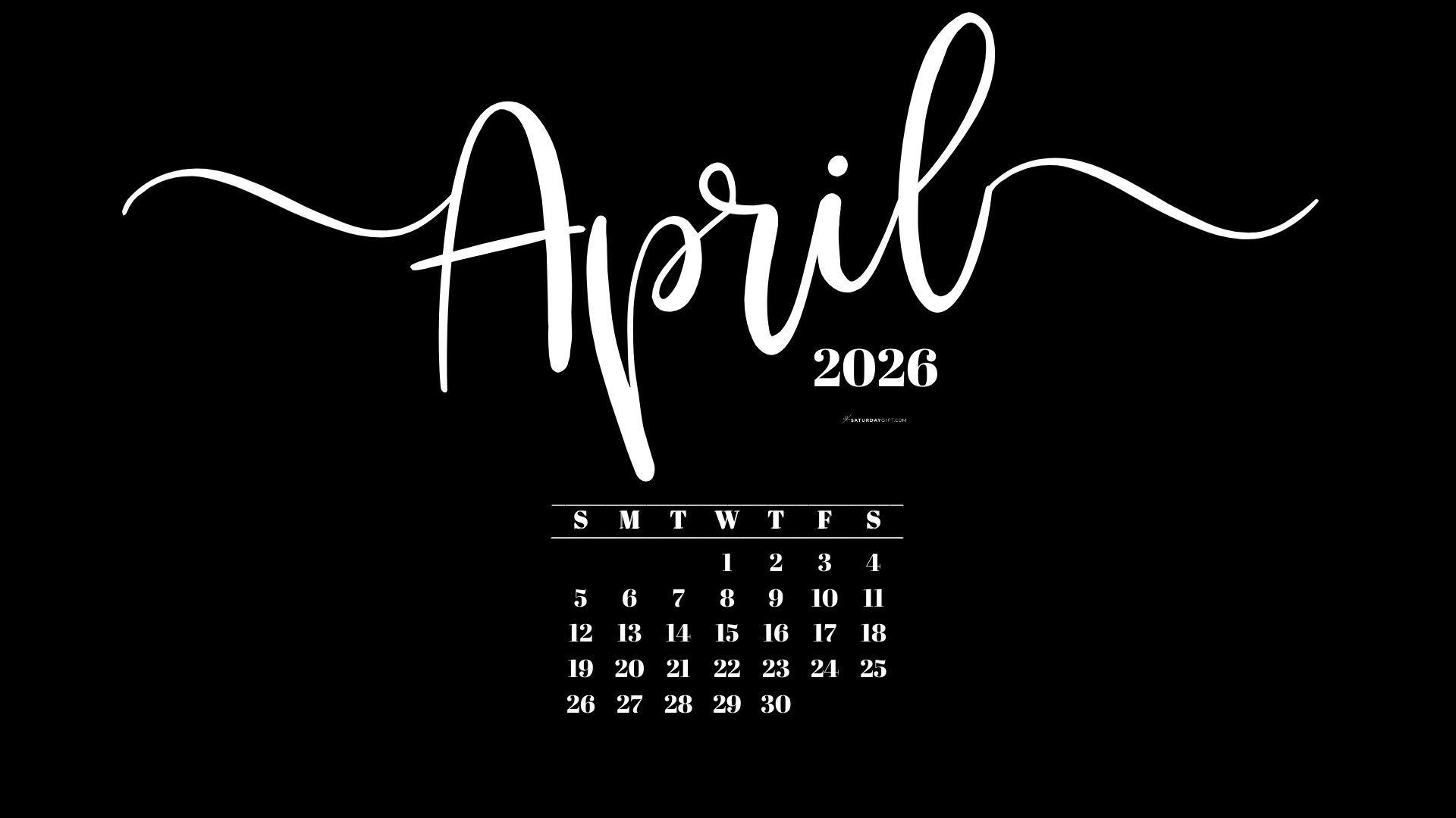 April 2026 Desktop Background Wallpaper - Black | SaturdayGift