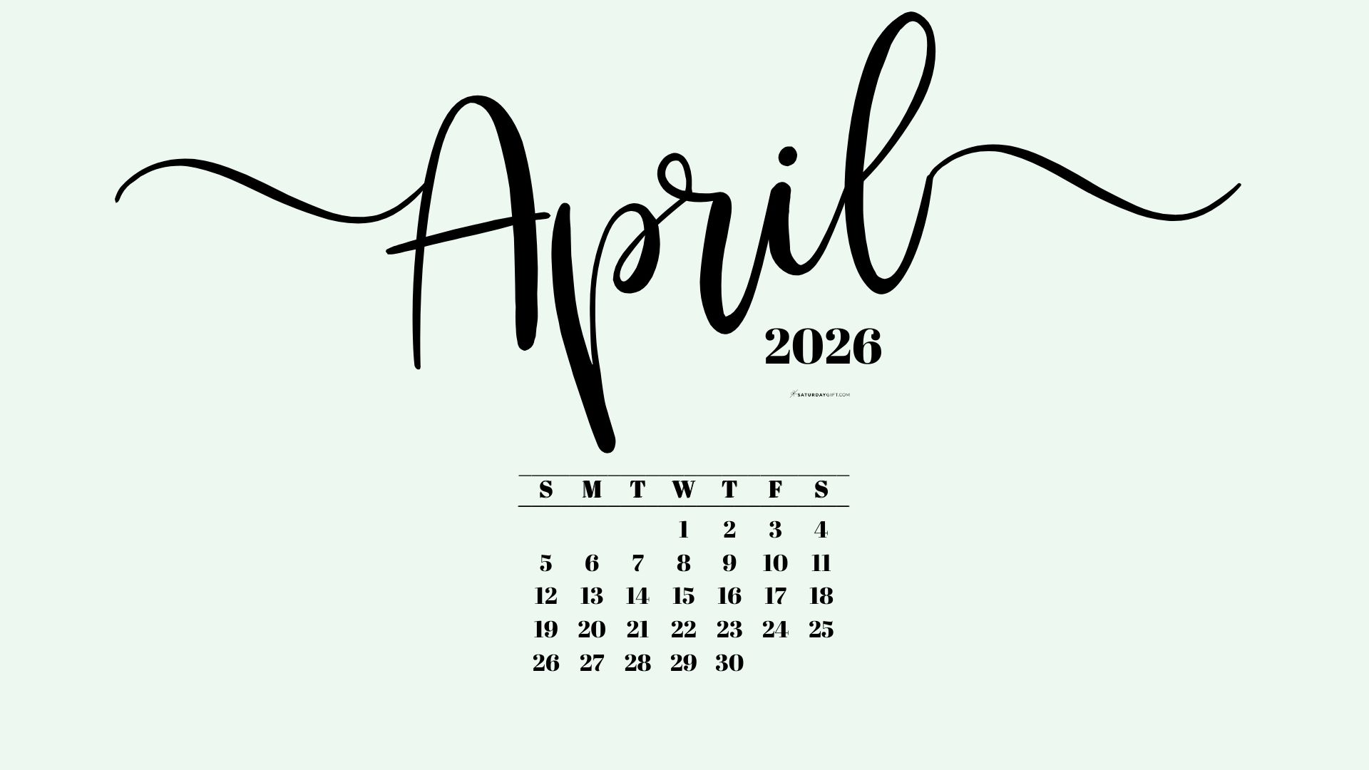 April 2026 Desktop Background Wallpaper - Green | SaturdayGift