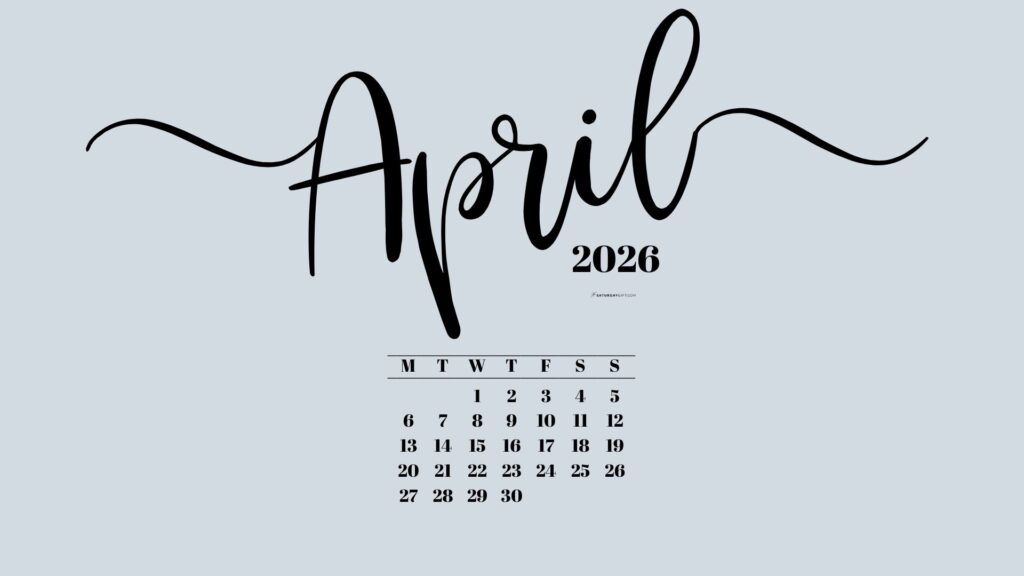 April 2026 Desktop Background Wallpaper - Grey | SaturdayGift