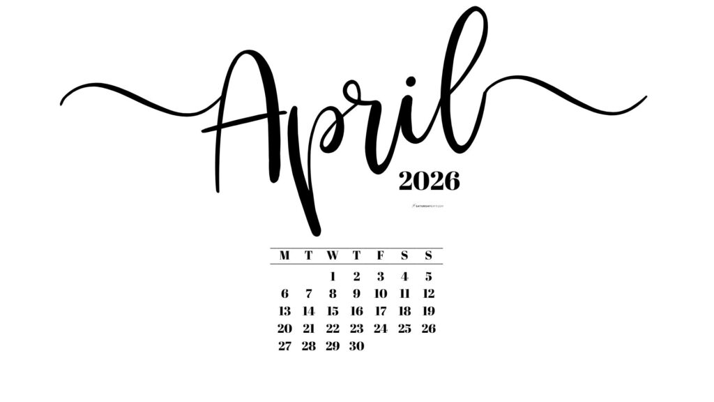 April 2026 Desktop Background Wallpaper - White | SaturdayGift