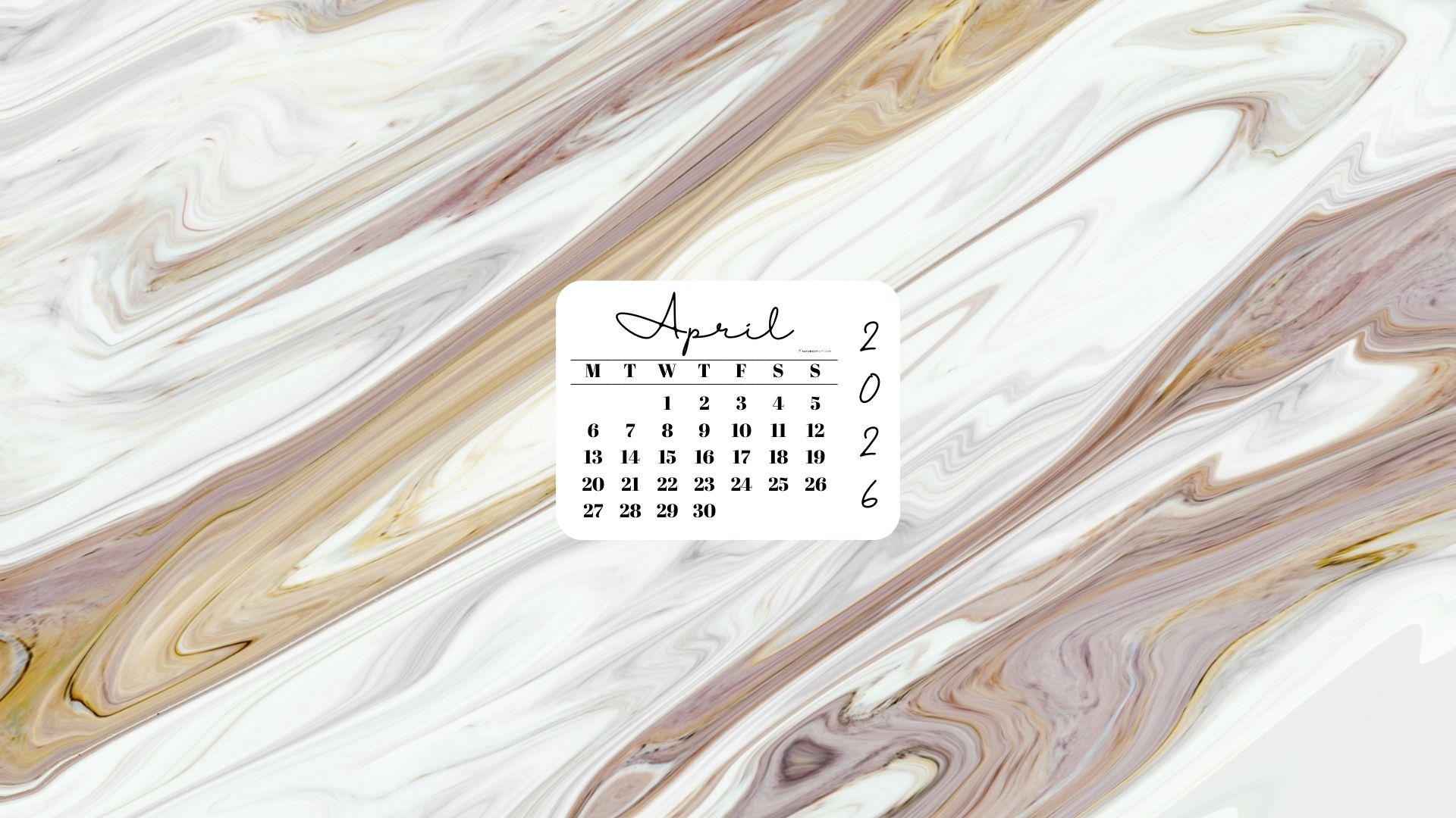 April 2026 Desktop Wallpaper Background - Marble | SaturdayGift