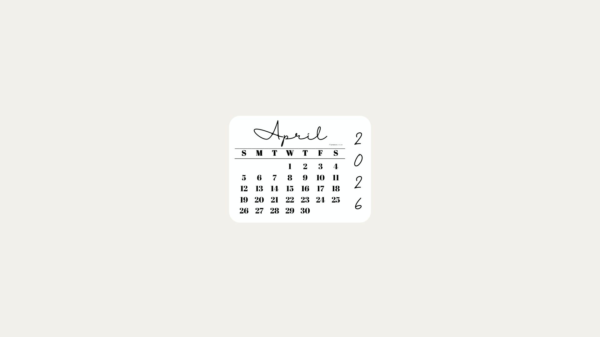 April 2026 Desktop Wallpaper Background - Minimal Beige | SaturdayGift