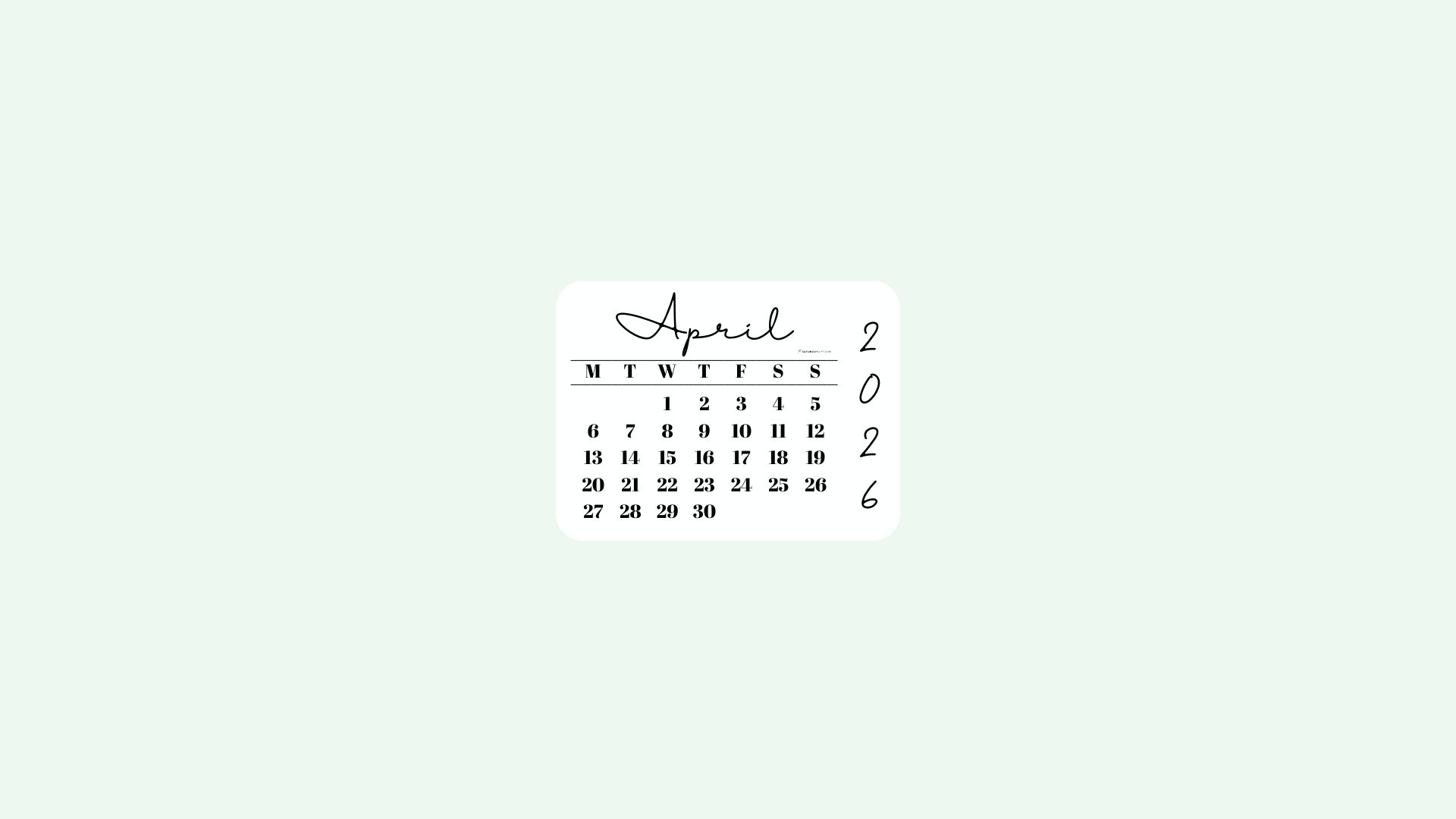 April 2026 Desktop Wallpaper Background - Simple Green | SaturdayGift