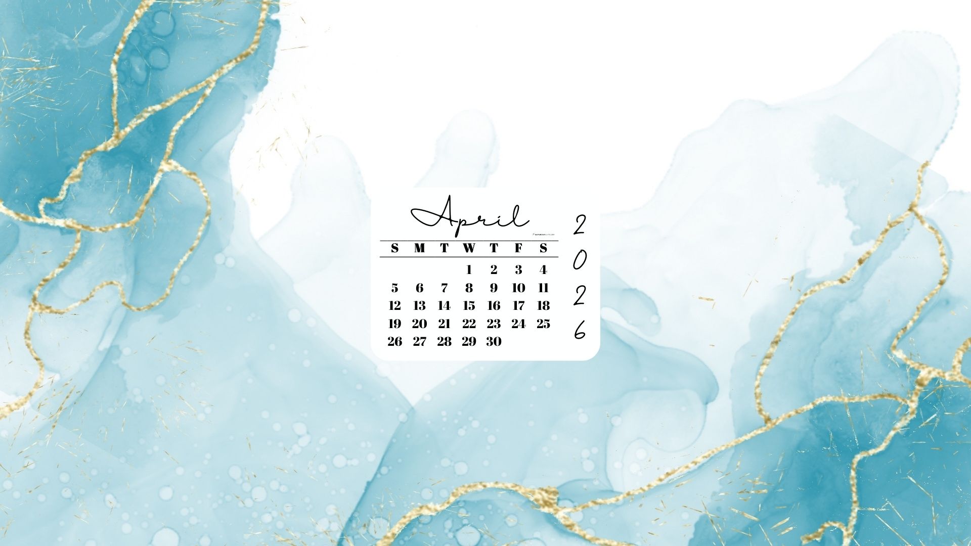 April 2026 Desktop Wallpaper Background - Turquoise Marble | SaturdayGift