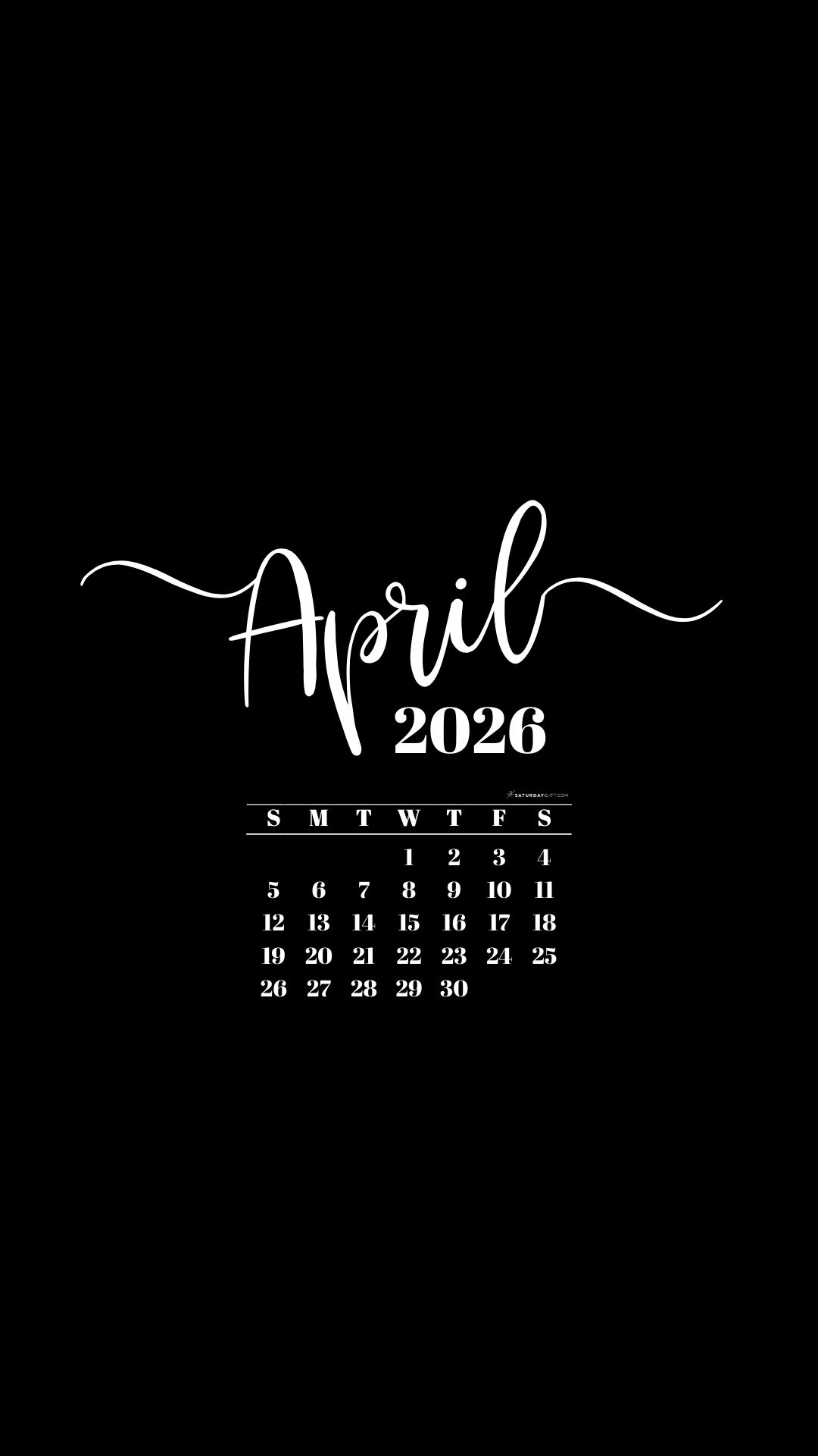 April 2026 Phone Background Wallpaper - Black | SaturdayGift