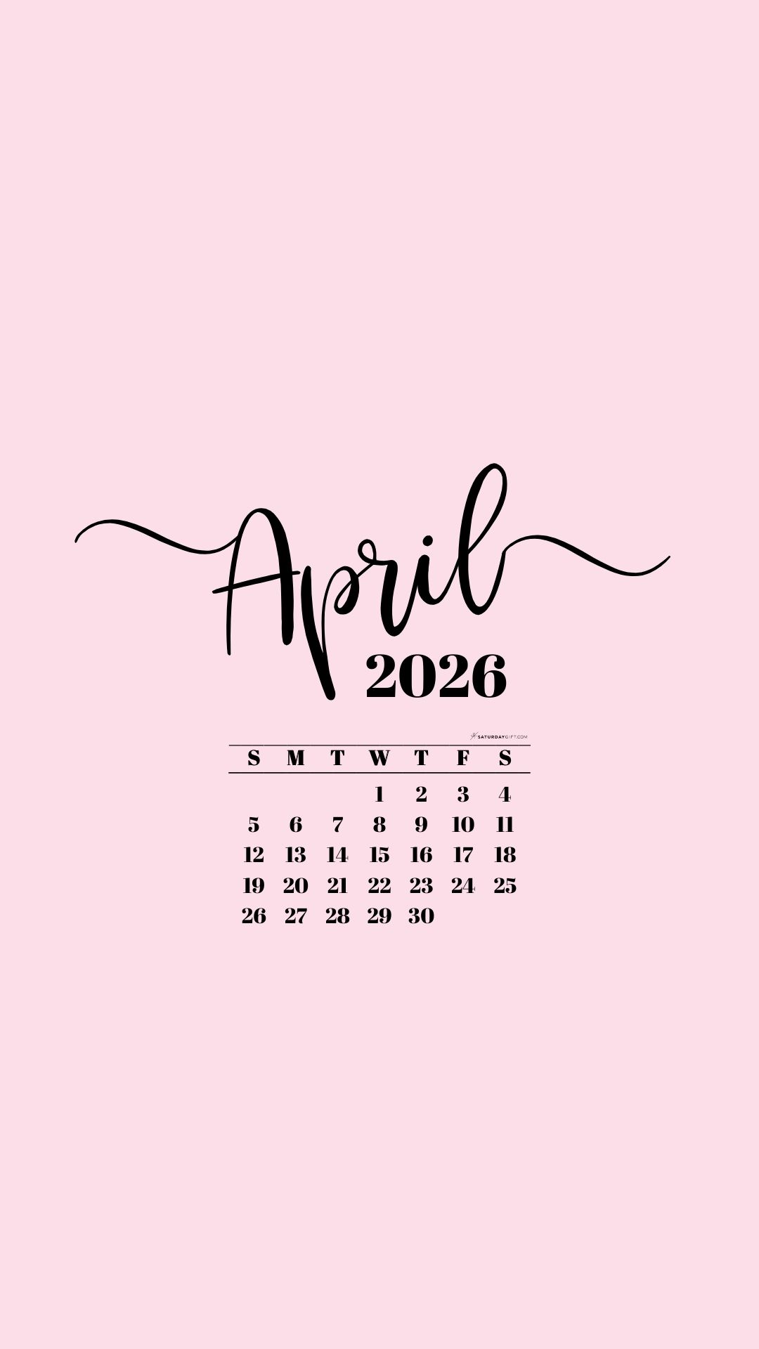 April 2026 Phone Background Wallpaper - Pink | SaturdayGift