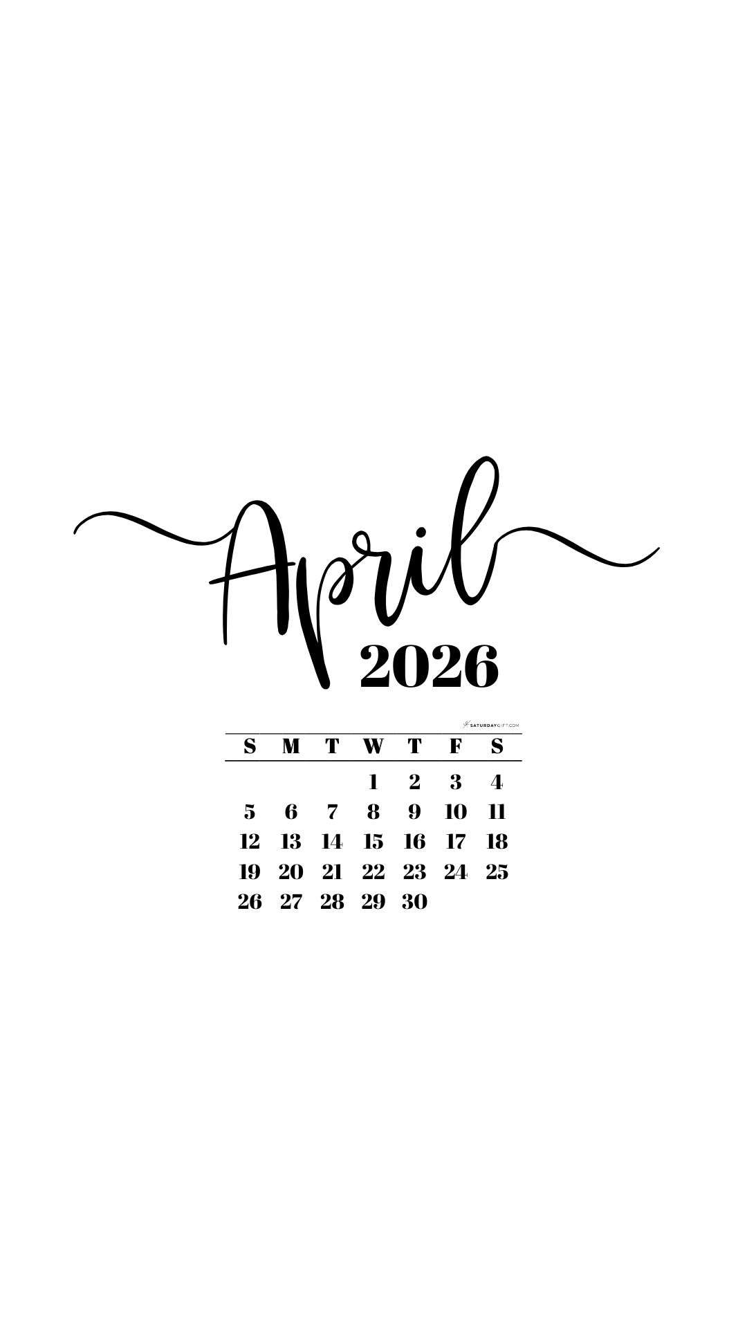 April 2026 Phone Background Wallpaper - White | SaturdayGift