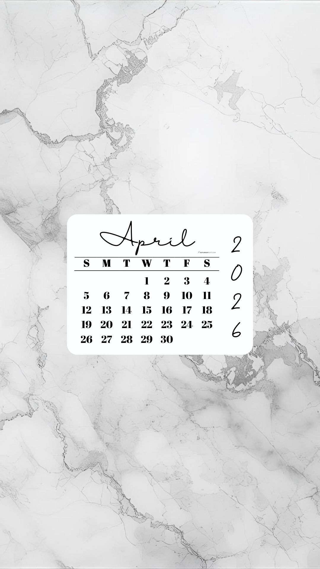 April 2026 Phone Wallpaper Background - Light Grey | SaturdayGift