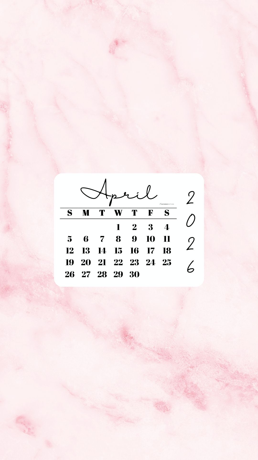 April 2026 Phone Wallpaper Background - Light Rose | SaturdayGift