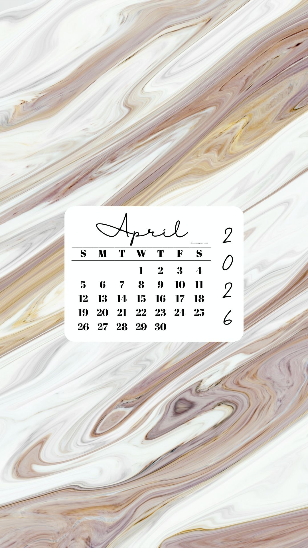 April 2026 Phone Wallpaper Background - Marble | SaturdayGift