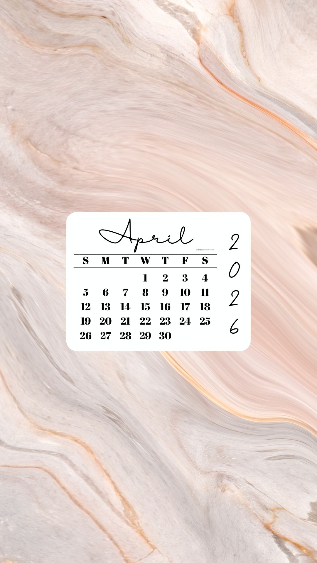 April 2026 Phone Wallpaper Background - Peach Marble | SaturdayGift