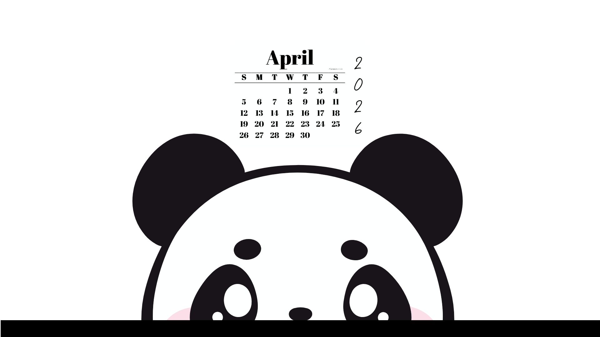April 2026 Wallpaper for Desktop - Shy Panda | SaturdayGift