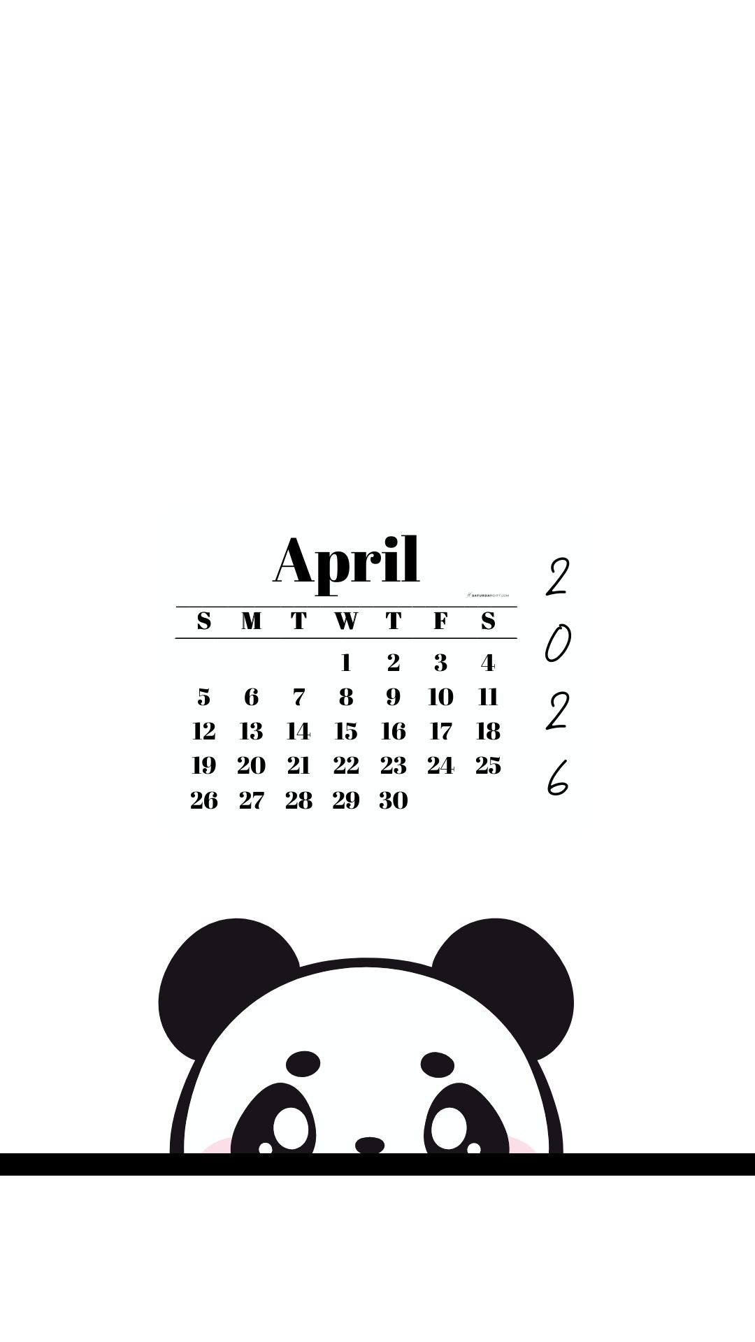 April 2026 Wallpaper for Phone - Shy Panda | SaturdayGift
