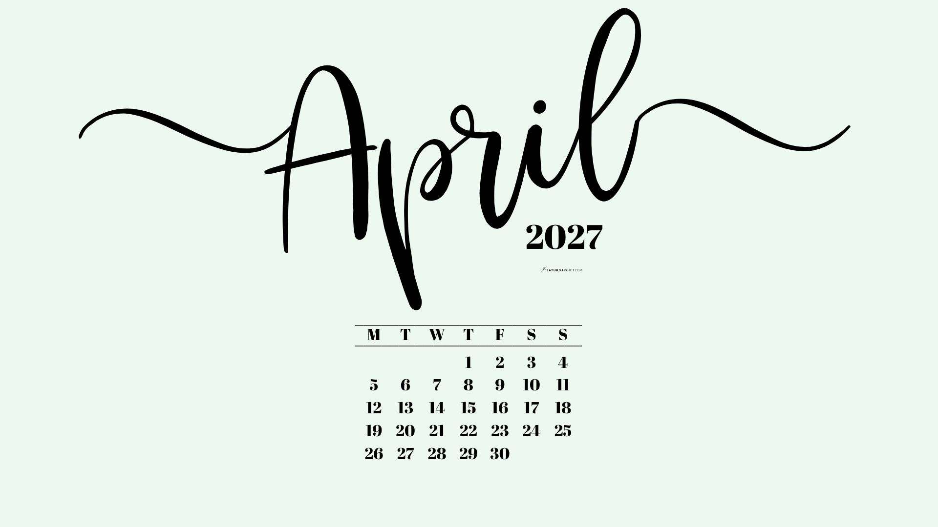 April 2027 Desktop Background Wallpaper - Green | SaturdayGift