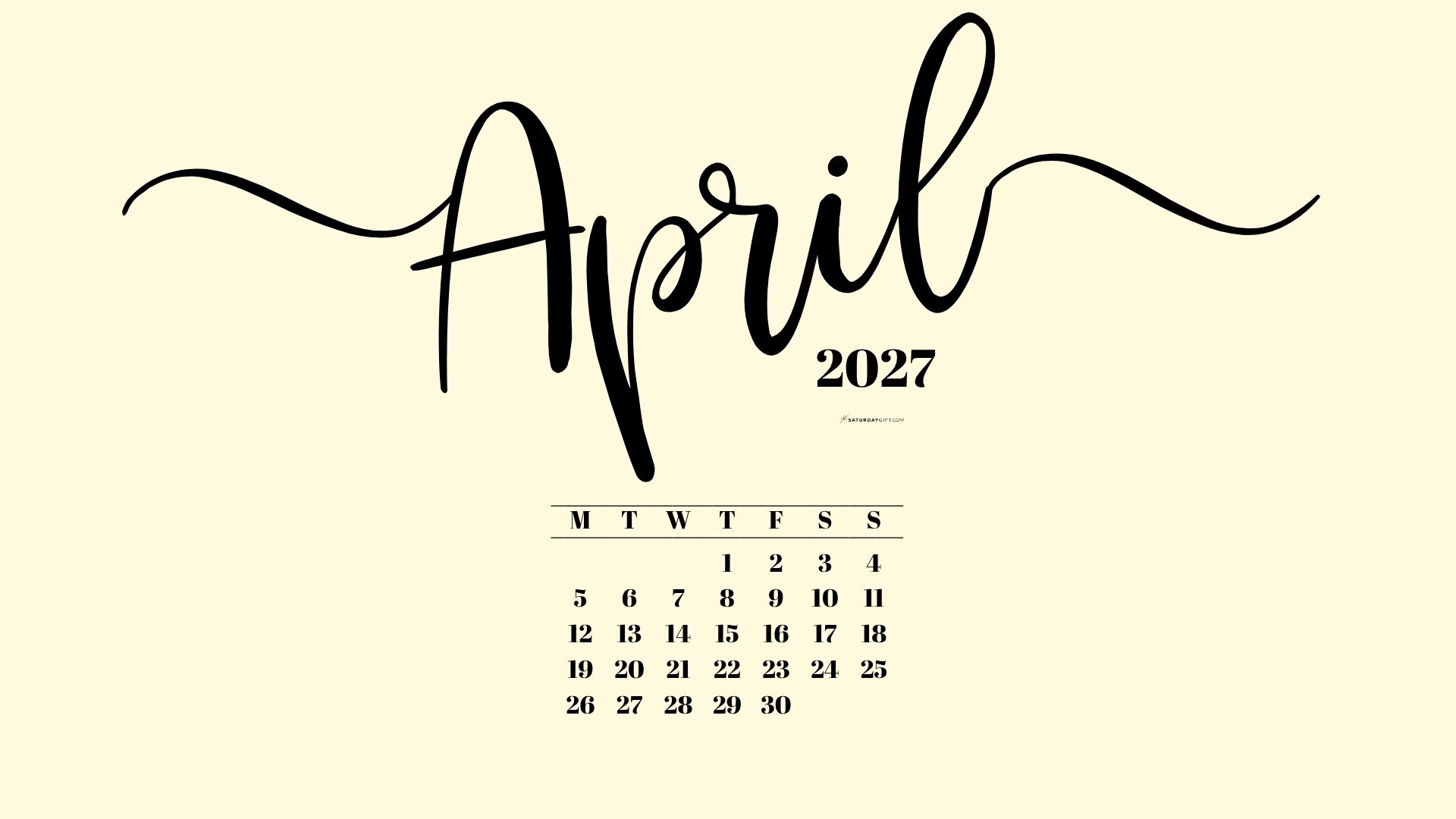 April 2027 Desktop Background Wallpaper - Yellow | SaturdayGift