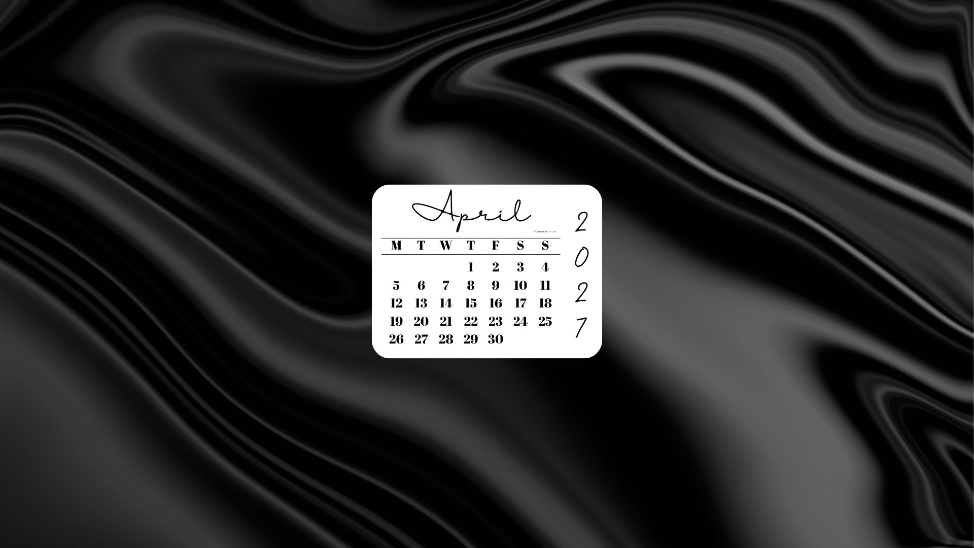 April 2027 Desktop Wallpaper Background - Black Satin | SaturdayGift