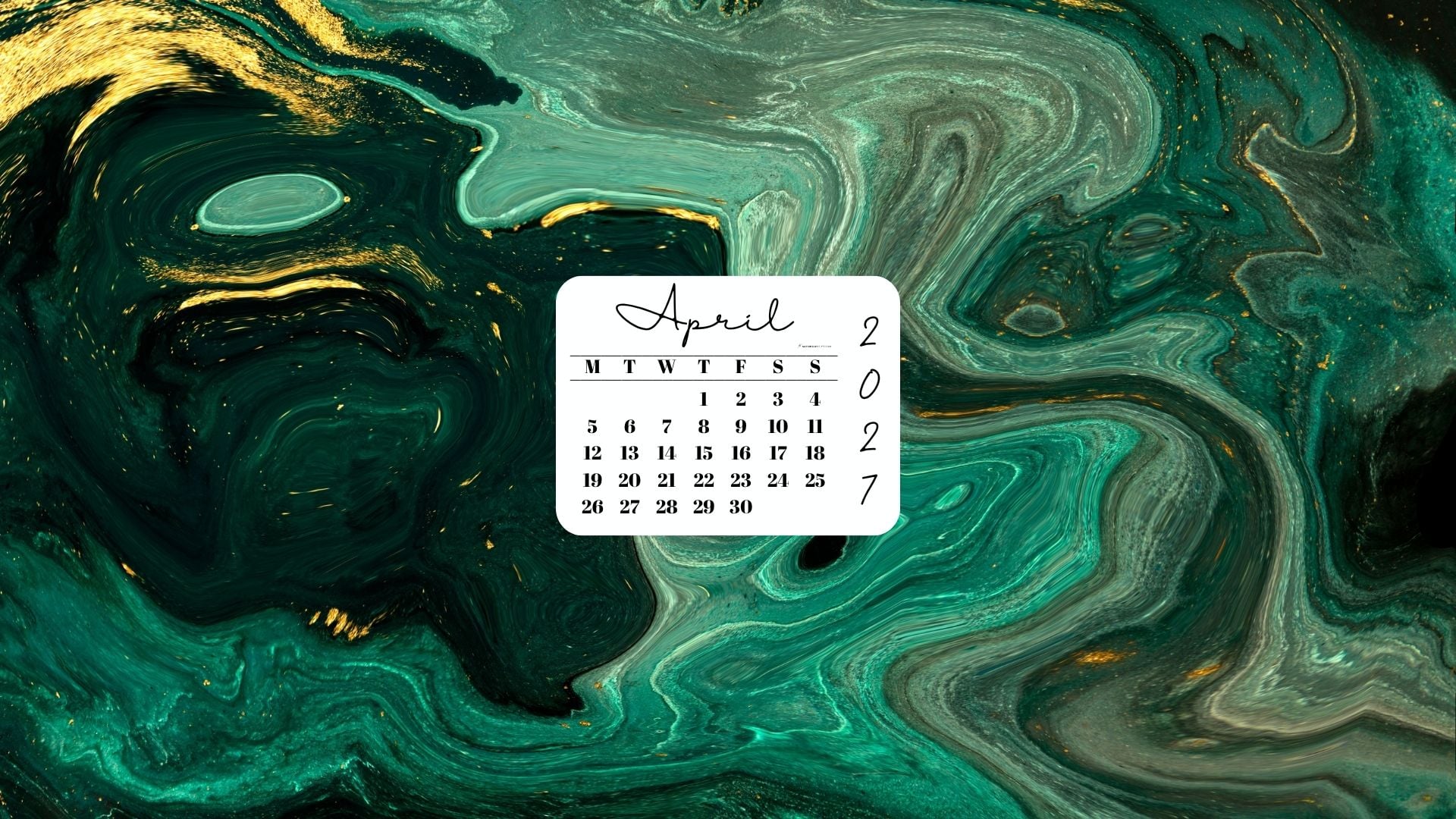April 2027 Desktop Wallpaper Background - Green & Gold | SaturdayGift